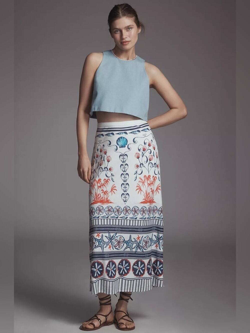 Farm Rio Linen Blend Sea Shell Skirt